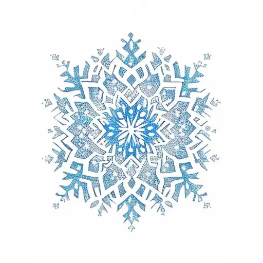 A traditional-style tattoo of a snowflake surrounded by an intricate floral wreath, representing the beauty of both snow and flowers tattoo design idea