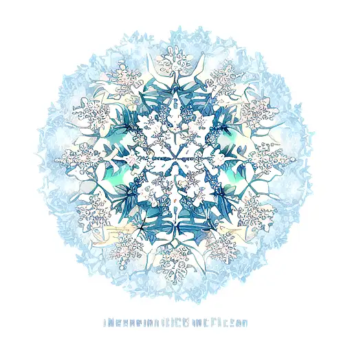 A traditional-style tattoo of a snowflake surrounded by an intricate floral wreath, representing the beauty of both snow and flowers tattoo design idea