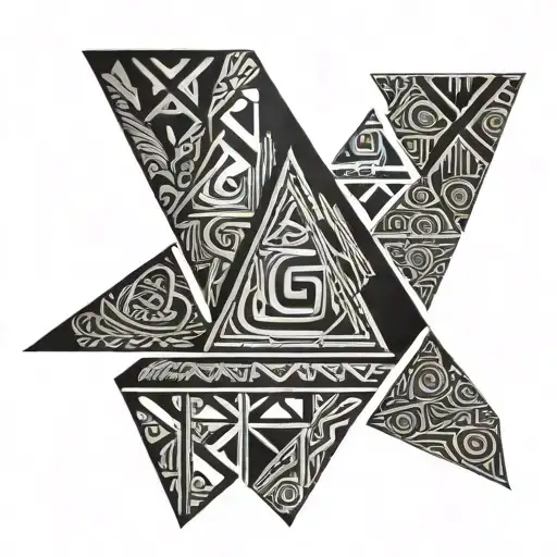 Maori tattoo design based on triangles with black textures on the shoulder for a man tattoo design idea