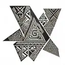 Maori tattoo design based on triangles with black textures on the shoulder for a man tattoo design idea