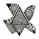 Maori tattoo design based on triangles with black textures on the shoulder for a man tattoo design idea