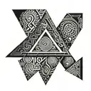 Maori tattoo design based on triangles with black textures on the shoulder for a man tattoo design idea