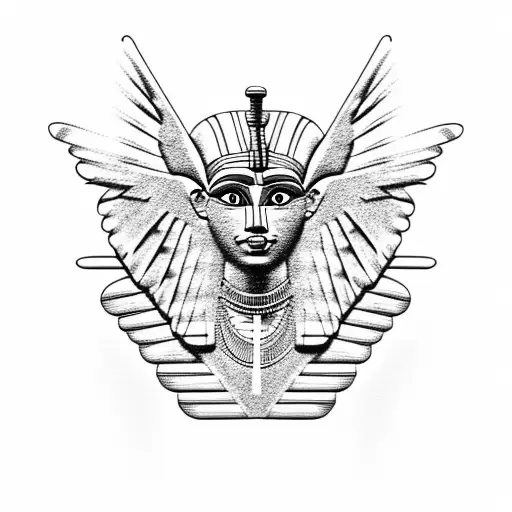 half Egyptian winged sphinx and half  Aztec winged sphinx in front of Aztec and Egyptian pyramids tattoo design idea