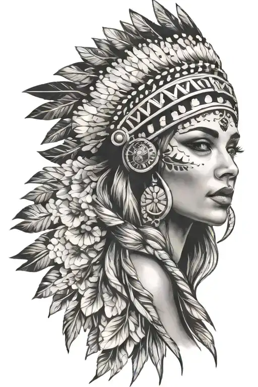 Beautiful Woman wearing Headdress tattoo design idea