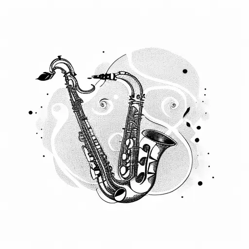 saxophone surrounded by music notes tattoo design idea