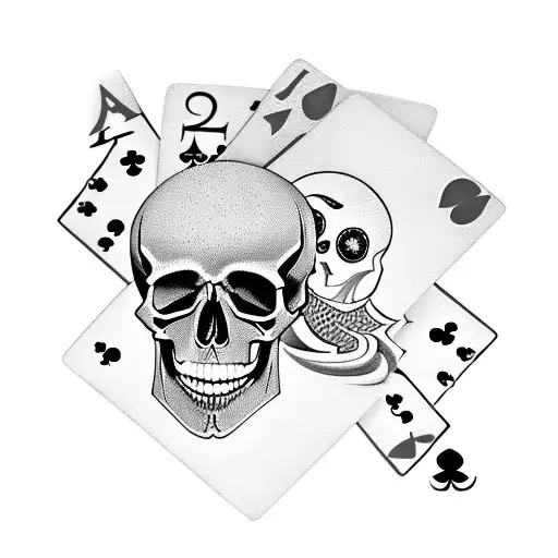 two playing cards being the 7 of diamonds with the name Denis and 2 of clubs with the name wendy. put a skull behind  tattoo design idea
