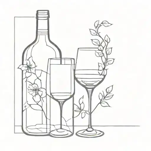 wine bottle and wine glass tattoo design idea