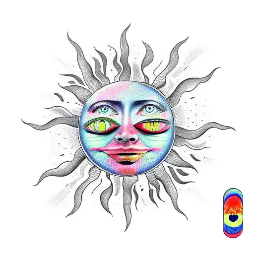 sun with face tattoo design idea