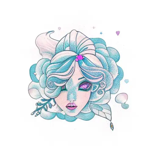 soft whimsical tattoo that includes the Mae's Amelia and Everleigh tattoo design idea