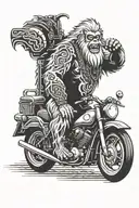 Yeti on a motorcycle with a beer mug tattoo design idea