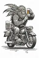 Yeti on a motorcycle with a beer mug tattoo design idea