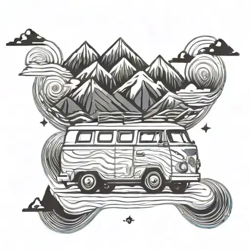 campervan ocean wave mountain  tattoo design idea
