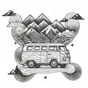 campervan ocean wave mountain  tattoo design idea