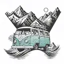 campervan ocean wave mountain  tattoo design idea