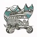 campervan ocean wave mountain  tattoo design idea