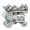 campervan ocean wave mountain  tattoo design idea