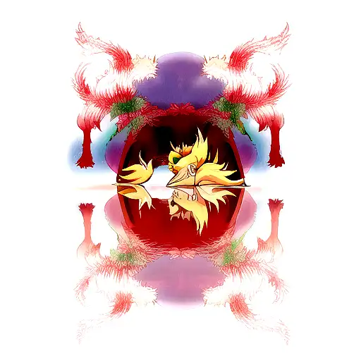 nine tailed fox looking at its reflection  tattoo design idea