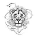 A stethoscope intertwined with vines and flowers, with a lion silhouette in the background tattoo design idea