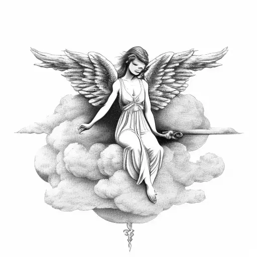 renaissance angel perched on a cloud tattoo design idea