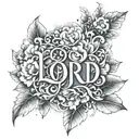An intricate design featuring the word 'Lord' surrounded by a halo of flowers tattoo design idea