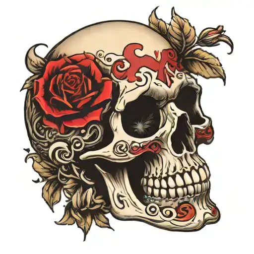 skull with kiss mark tattoo design idea