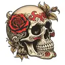 skull with kiss mark tattoo design idea