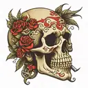 skull with kiss mark tattoo design idea