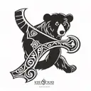 Bear wooden ax Date of birth in Greek numbers 5/15/2005 Compass tattoo design idea