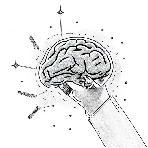 A hand reaching for the stars, but a brain pulling it down with a chain tattoo design idea