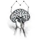 A hand reaching for the stars, but a brain pulling it down with a chain tattoo design idea