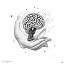 A hand reaching for the stars, but a brain pulling it down with a chain tattoo design idea