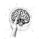 A hand reaching for the stars, but a brain pulling it down with a chain tattoo design idea