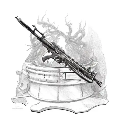 cornucopia, flintlock rifle tattoo design idea