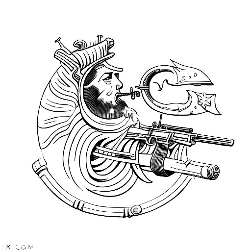 cornucopia, flintlock rifle tattoo design idea