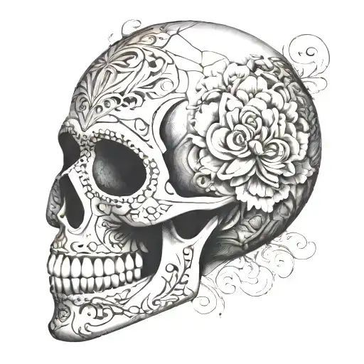 photo realistic mosaic sugar skull side profile tattoo design idea