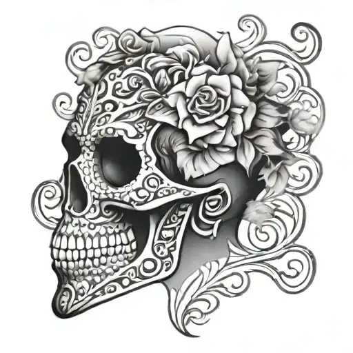photo realistic mosaic sugar skull side profile tattoo design idea