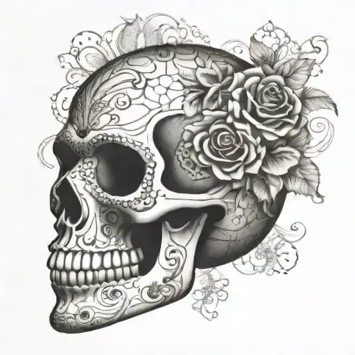 photo realistic mosaic sugar skull side profile. No flowers on the skull. tattoo design idea