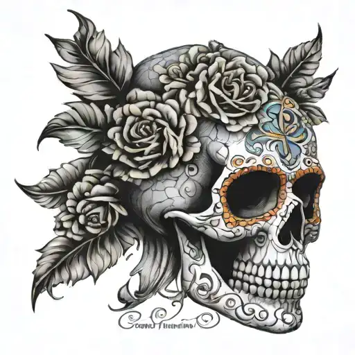 photo realistic sugar skull mosaic side profile tattoo design idea