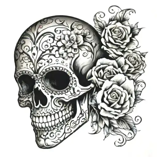 photo realistic mosaic sugar skull side profile. No flowers on the skull. tattoo design idea