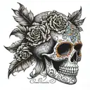 photo realistic sugar skull mosaic side profile tattoo design idea