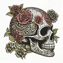 photo realistic sugar skull mosaic side profile tattoo design idea