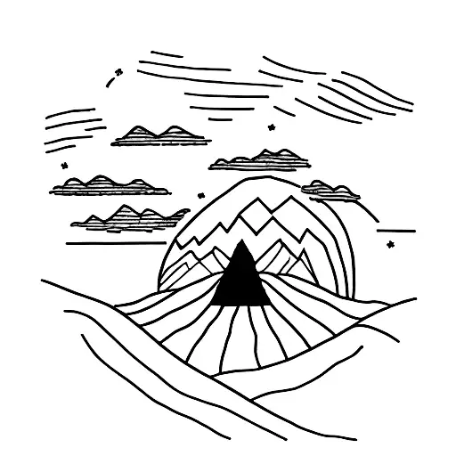 simple drawing of two men standing on borders of a river tattoo design idea