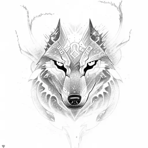 sword lightning wolf tattoo design idea