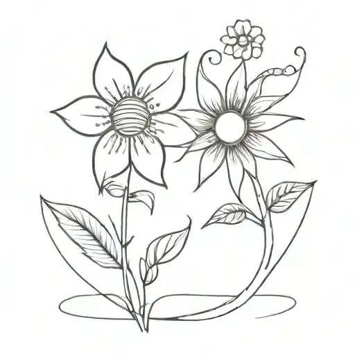 sun and luca with flower tattoo design idea