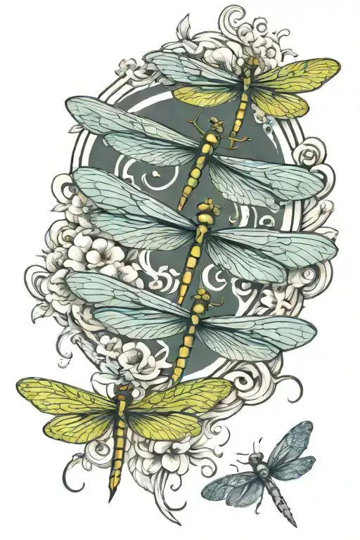 4 dragonfly 3d for my 4 kids  floating over water playing and enjoying life happy and free full of joy  tattoo design idea
