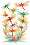 4 dragonfly 3d for my 4 kids  floating over water playing and enjoying life happy and free full of joy  tattoo design idea