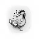 A blackwork design featuring a duck silhouette surrounded by bullet casings tattoo design idea