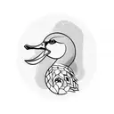 A blackwork design featuring a duck silhouette surrounded by bullet casings tattoo design idea