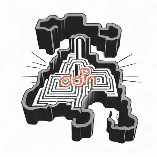 A minimalist design of a labyrinth with the quote 'the only way out is through' tattoo design idea