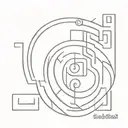 A minimalist design of a labyrinth with the quote 'the only way out is through' tattoo design idea